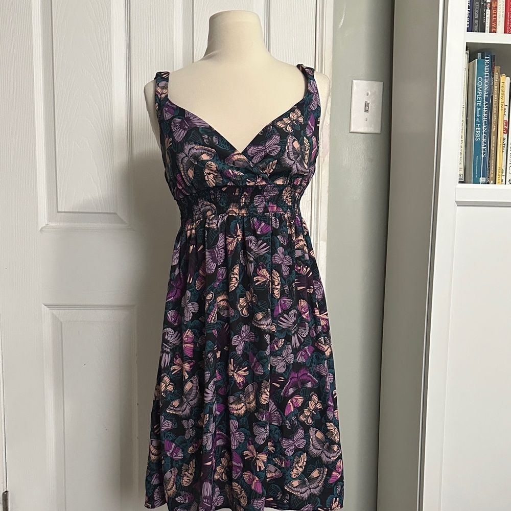 H&M Purple and Black Butterfly Midi Dress